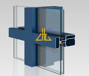 Profil de mur rideau en aluminium extrudé avec surface enduite de poudre, vente directe du fabricant